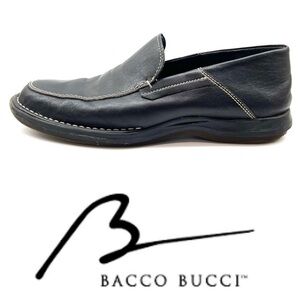 Bacco Bucci Black Leather Italian Loafers 9